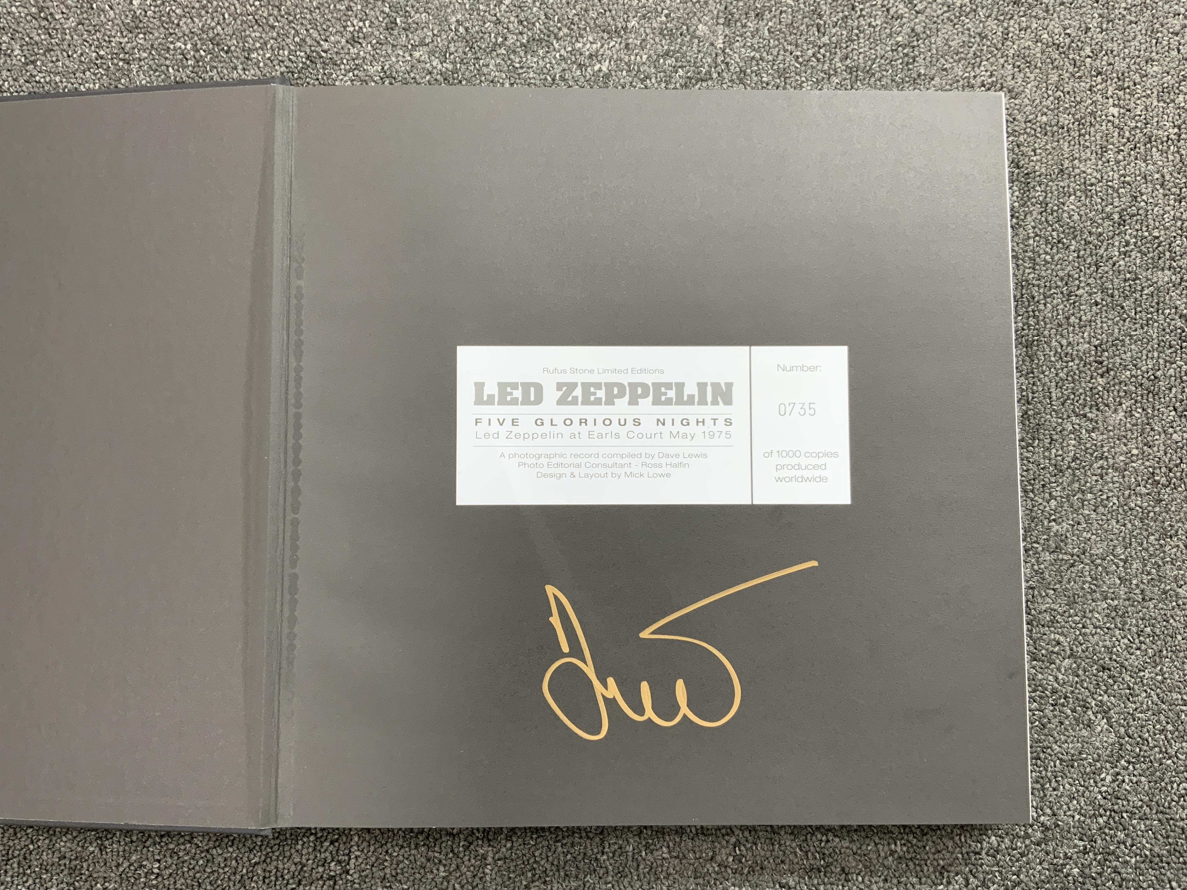 A signed copy of Led Zeppelin - Five Glorious Nights, by Dave Lewis, pub. Rufus Stone Limited Editions Ltd., limited edition 735/1000. Condition - fair